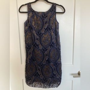 Mini Dress - Navy & Gold Velvet Accents